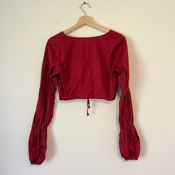 Tularosa Ava Cinched Long Sleeve Crop Top in Wine Size Small - Picture 8 of 9